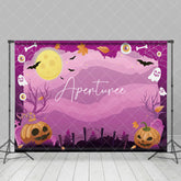 Aperturee - Cute Cartoon Purple Vibe Pumpkin Happy Halloween Backdrop